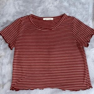 Brick Red Striped Short Crop T-Shirt